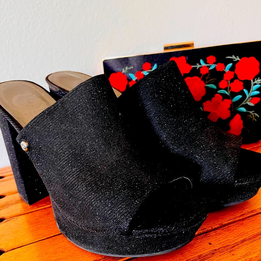Guess Black Glitter Platform Heels